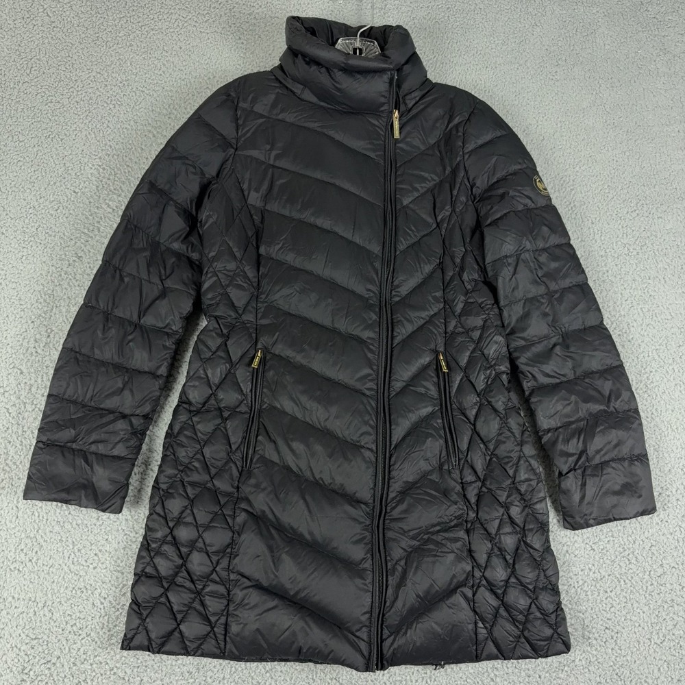 Michael Kors Jacket Womens S Black Packable Down Fill Puffer Parka Asymmetric